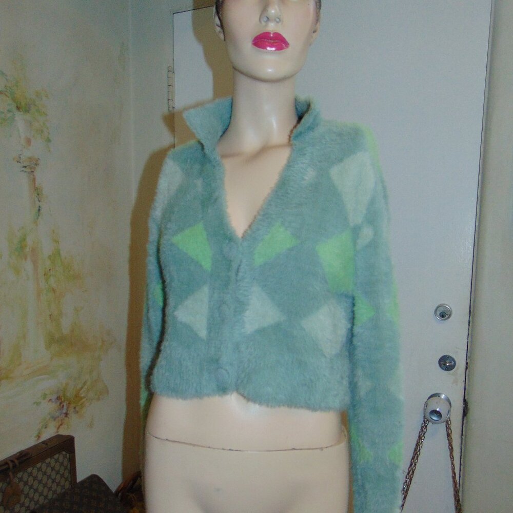 COTTON ON Super Fuzzy Soft Furry Sweater Cropped Argyle Preppy Light Academia SP